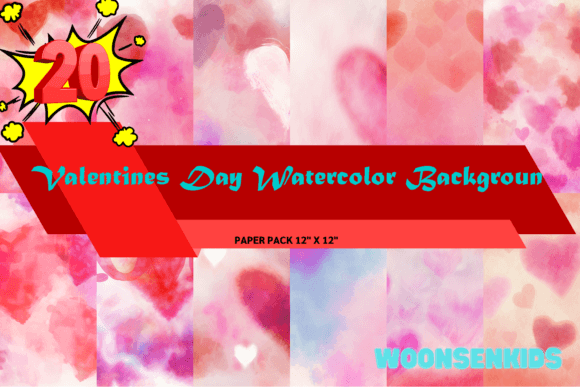 Download 20 Valentines Day Watercolor Backgroun Png Kdp Digital Paper - Day Collection