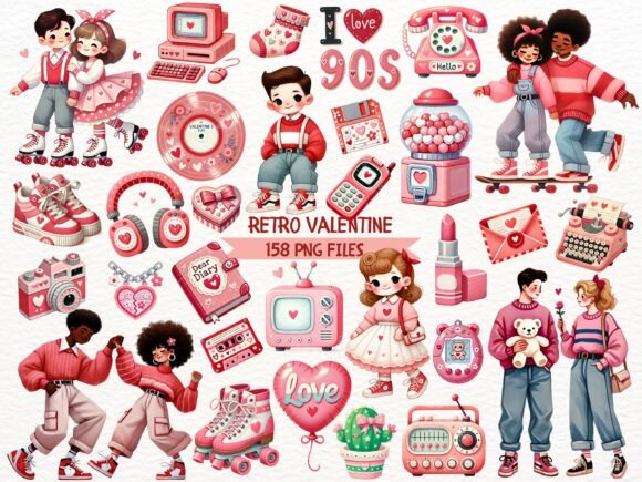 Download Retro Valentine’s Day Clipart Bundle PNG - Day Collection