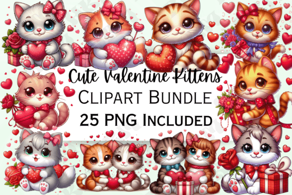 Download Cute Valentine's Day Kitten Clipart - Day Collection
