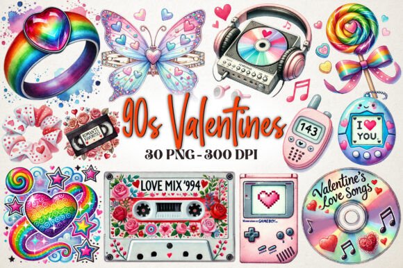 Download 90s Valentine's Day Sublimation Clipart - Day Collection