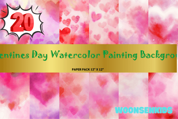 Download 20 Valentines Day Watercolor Painting Background Png Kdp Digital Paper - Day Collection