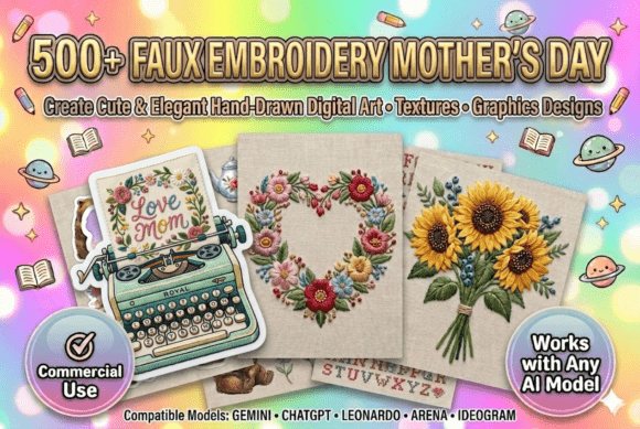 Download 500 Faux Embroidery Mother's Day Prompts - Day Collection