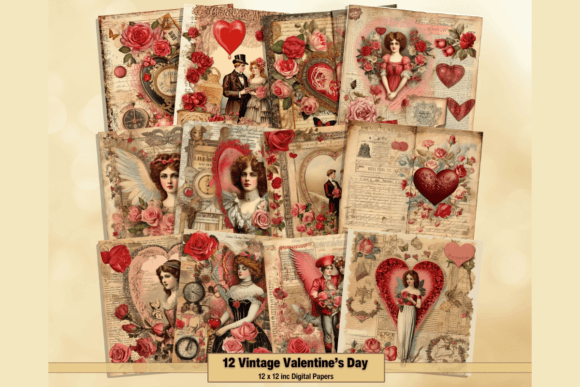 Download Vintage Valentine's Day Digital Papers - Day Collection