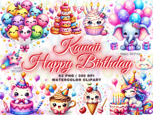 Download Cute Kawaii Birthday Clipart Bundle Png - Day Collection