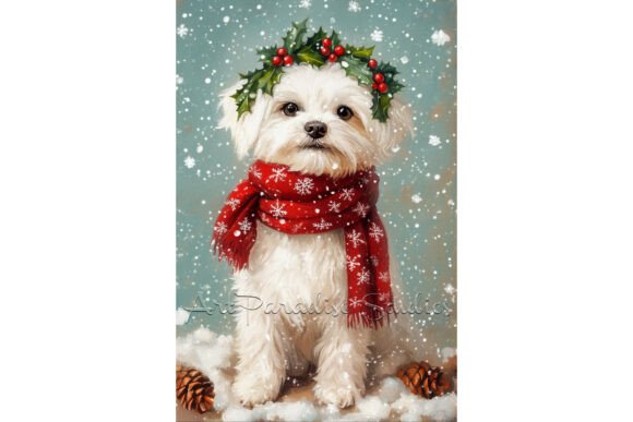 Download Christmas Maltese Dog Winter Holiday Art - Day Collection